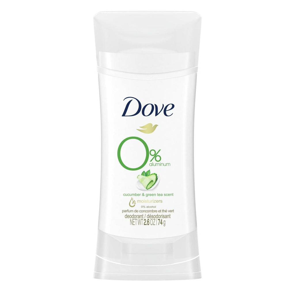Dove 0% Aluminum Antiperspirant Deodorant Stick, Cucumber and Green Tea, 2.6 oz
