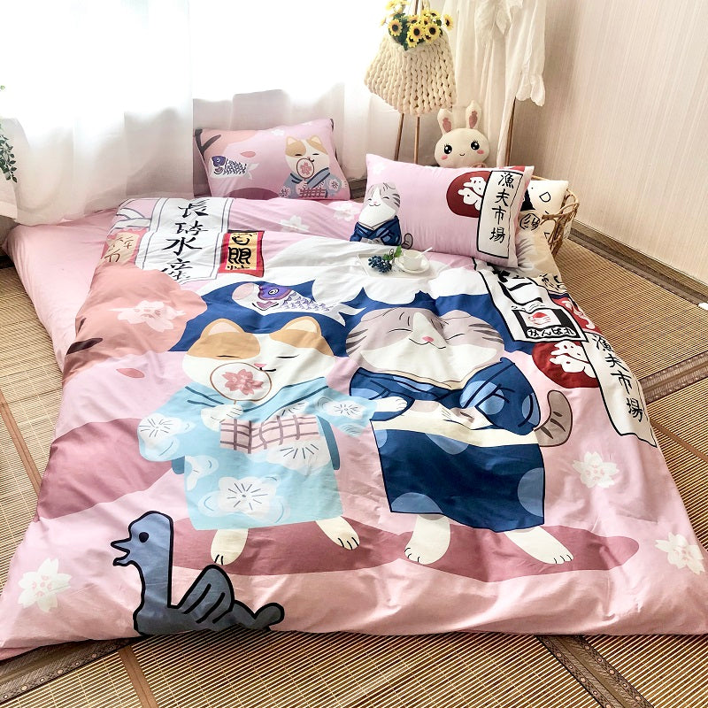 Four-piece Japanese-style Cute Cartoon Duvet Cover Pi-Mart