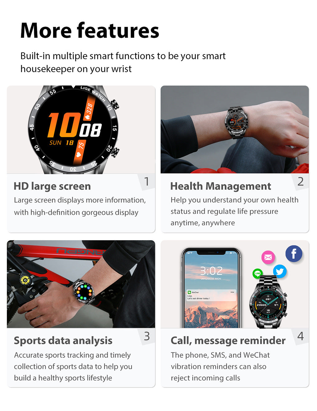 Lige's New Smart Watch Upgrade Smart Wearable Watch Pi-Mart