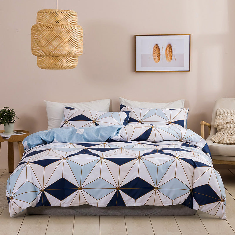 Simple Urban Geometric Plaid Printing Quilt Cover Threepiece Set Pi-Mart