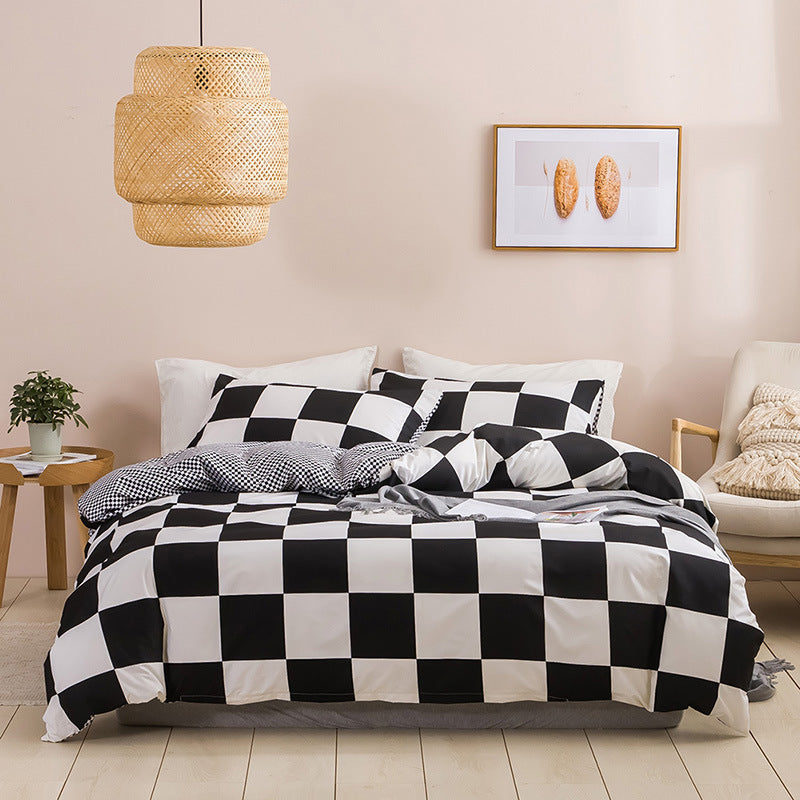 Simple Urban Geometric Plaid Printing Quilt Cover Threepiece Set Pi-Mart