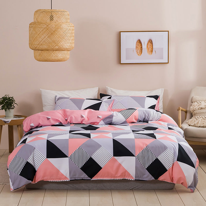 Simple Urban Geometric Plaid Printing Quilt Cover Threepiece Set Pi-Mart