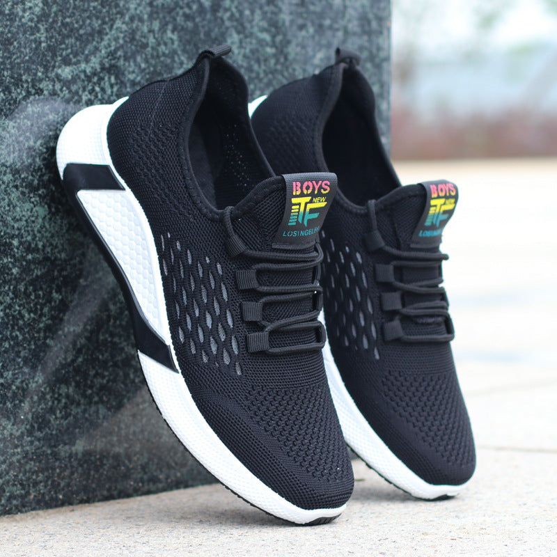New Sports Shoes Men's Breathable Casual Mesh Shoes Comfort Increase Lace-up Non-slip Low-top Running Shoes Pi-Mart