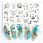 Ins Retro Face Black Line Nail Watermark Sticker French Art Nails Pi-Mart