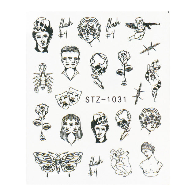 Ins Retro Face Black Line Nail Watermark Sticker French Art Nails Pi-Mart