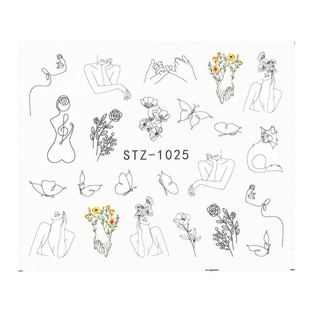 Ins Retro Face Black Line Nail Watermark Sticker French Art Nails Pi-Mart