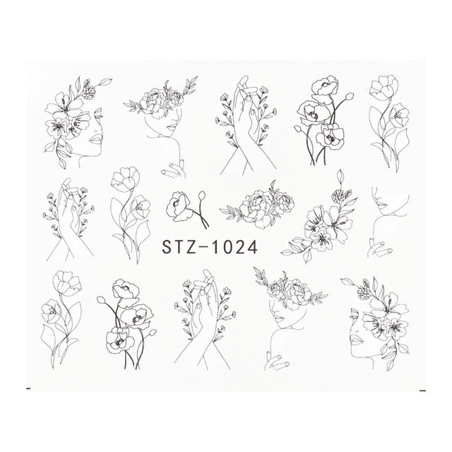 Ins Retro Face Black Line Nail Watermark Sticker French Art Nails Pi-Mart