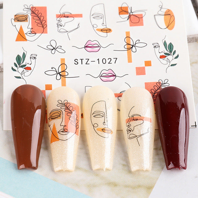 Ins Retro Face Black Line Nail Watermark Sticker French Art Nails Pi-Mart