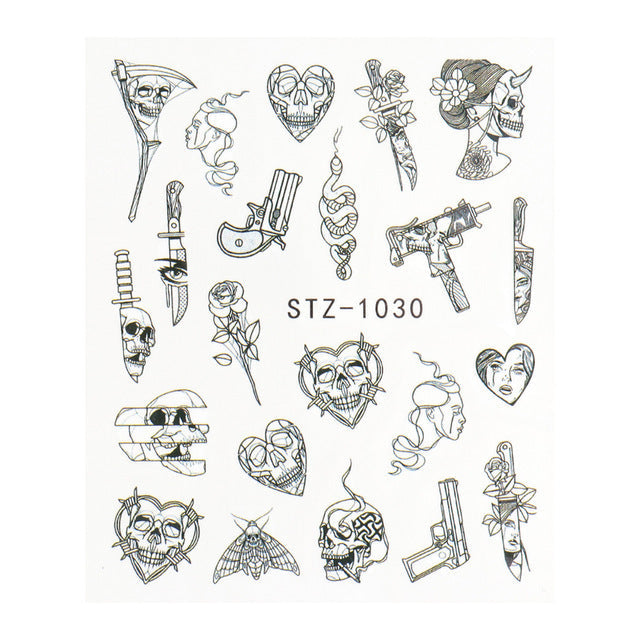 Ins Retro Face Black Line Nail Watermark Sticker French Art Nails Pi-Mart
