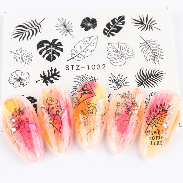Ins Retro Face Black Line Nail Watermark Sticker French Art Nails Pi-Mart