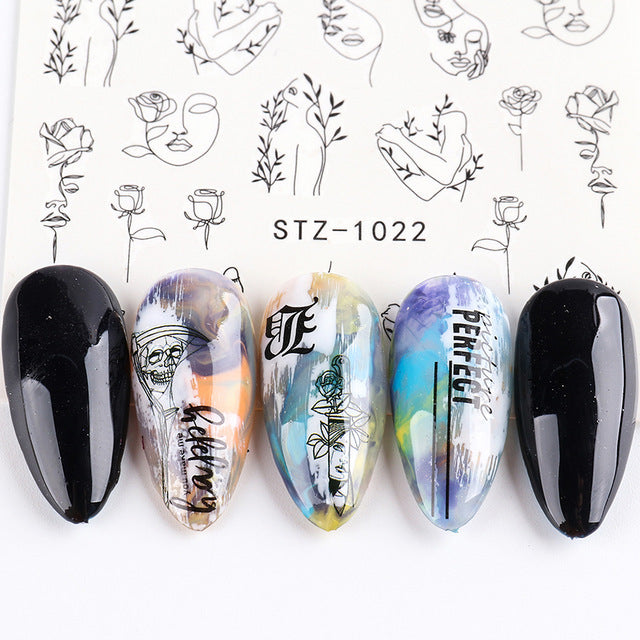 Ins Retro Face Black Line Nail Watermark Sticker French Art Nails Pi-Mart