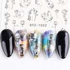 Ins Retro Face Black Line Nail Watermark Sticker French Art Nails Pi-Mart