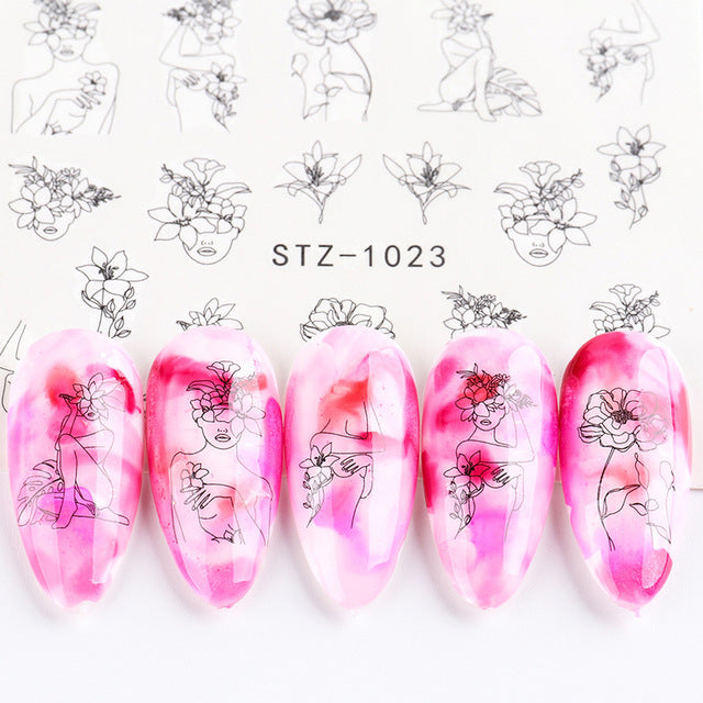 Ins Retro Face Black Line Nail Watermark Sticker French Art Nails Pi-Mart