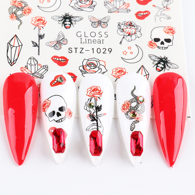 Ins Retro Face Black Line Nail Watermark Sticker French Art Nails Pi-Mart