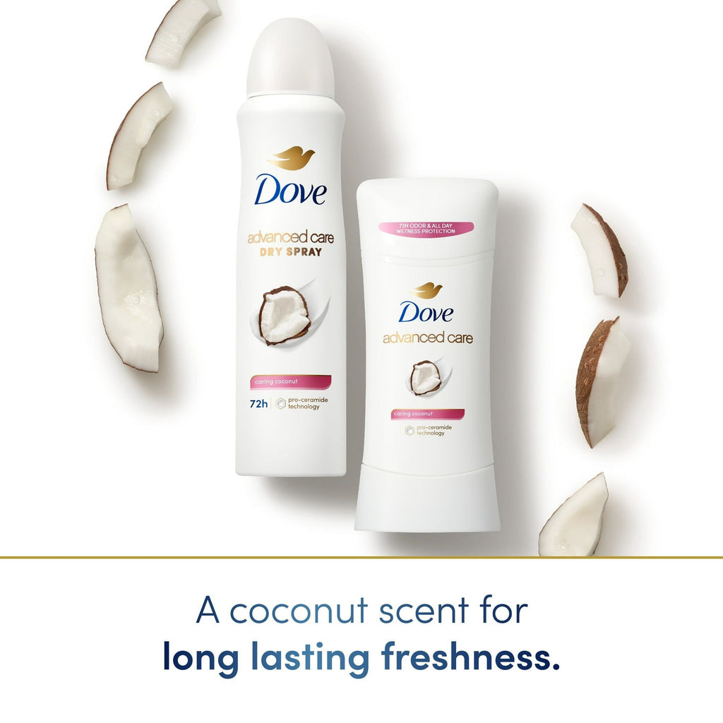 Dove Advanced Care Long Lasting Women's Antiperspirant Deodorant Dry Spray, Caring Coconut, 3.8 oz