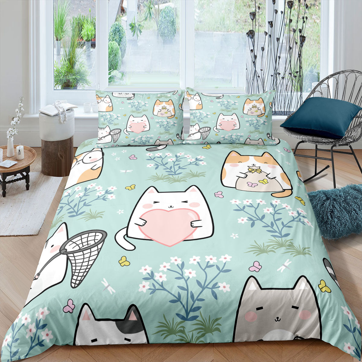 Cartoon Cat 3D High-definition Digital Printing Duvet Cover Cross-border Foreign Trade Amazon Wish Three-piece Bedding Set Pi-Mart