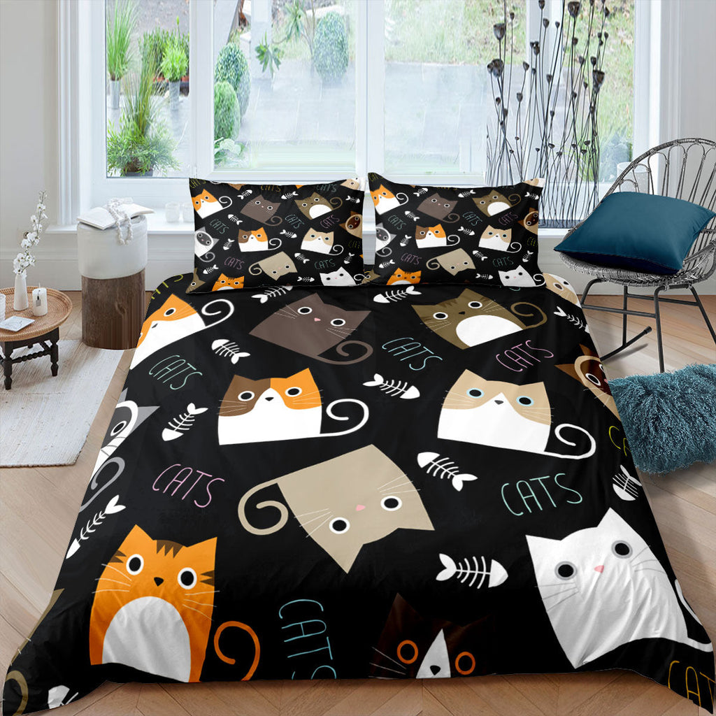 Cartoon Cat 3D High-definition Digital Printing Duvet Cover Cross-border Foreign Trade Amazon Wish Three-piece Bedding Set Pi-Mart