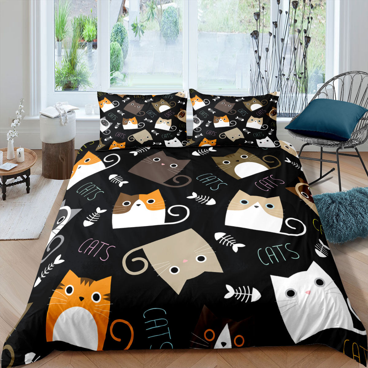Cartoon Cat 3D High-definition Digital Printing Duvet Cover Cross-border Foreign Trade Amazon Wish Three-piece Bedding Set Pi-Mart