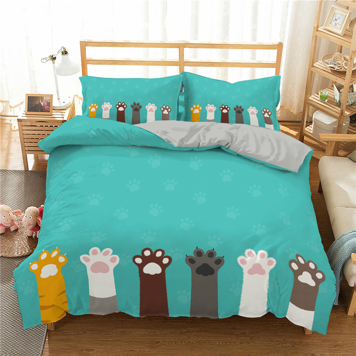 Cartoon Cat 3D High-definition Digital Printing Duvet Cover Cross-border Foreign Trade Amazon Wish Three-piece Bedding Set Pi-Mart