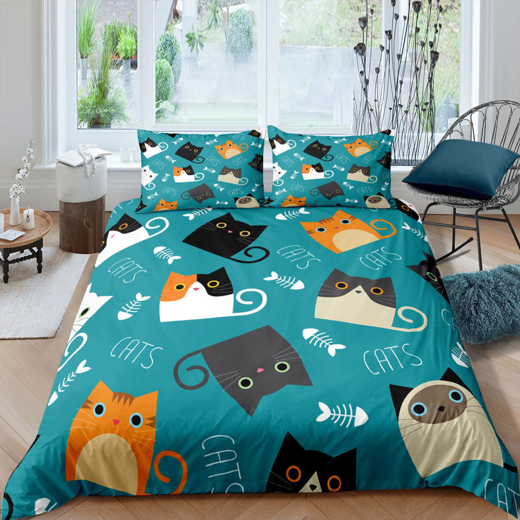 Cartoon Cat 3D High-definition Digital Printing Duvet Cover Cross-border Foreign Trade Amazon Wish Three-piece Bedding Set Pi-Mart