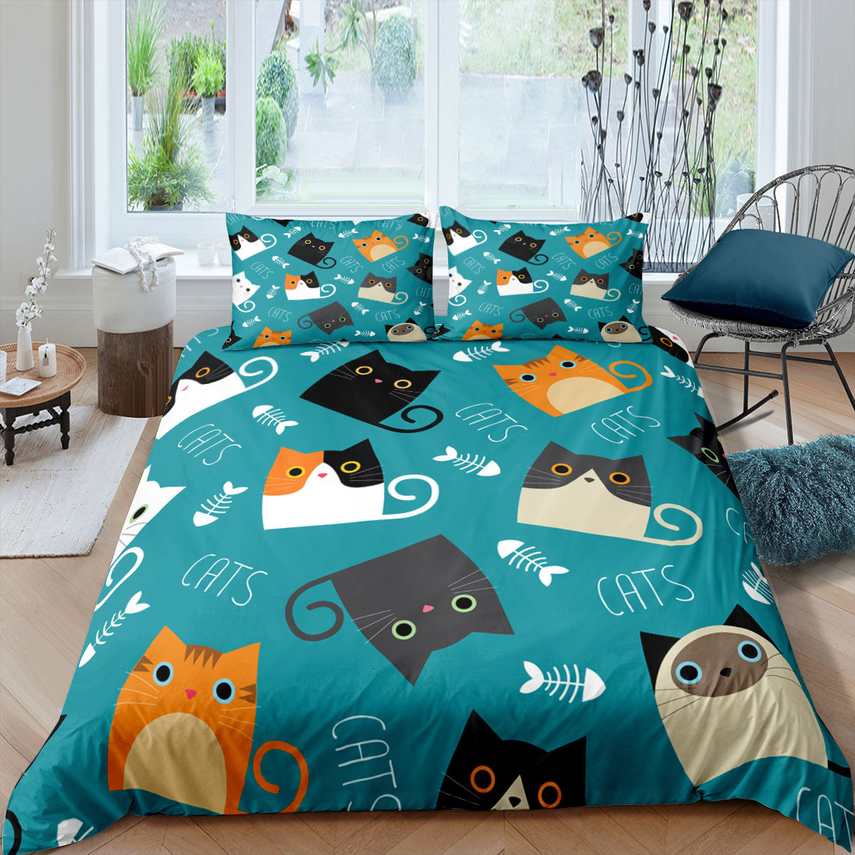 Cartoon Cat 3D High-definition Digital Printing Duvet Cover Cross-border Foreign Trade Amazon Wish Three-piece Bedding Set Pi-Mart