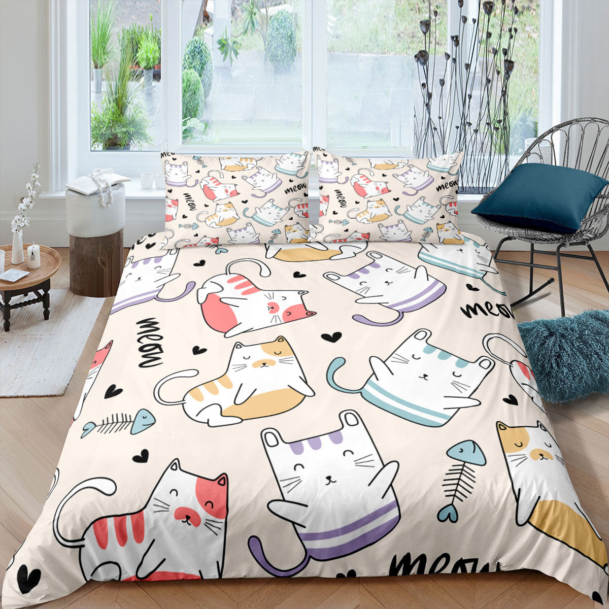 Cartoon Cat 3D High-definition Digital Printing Duvet Cover Cross-border Foreign Trade Amazon Wish Three-piece Bedding Set Pi-Mart