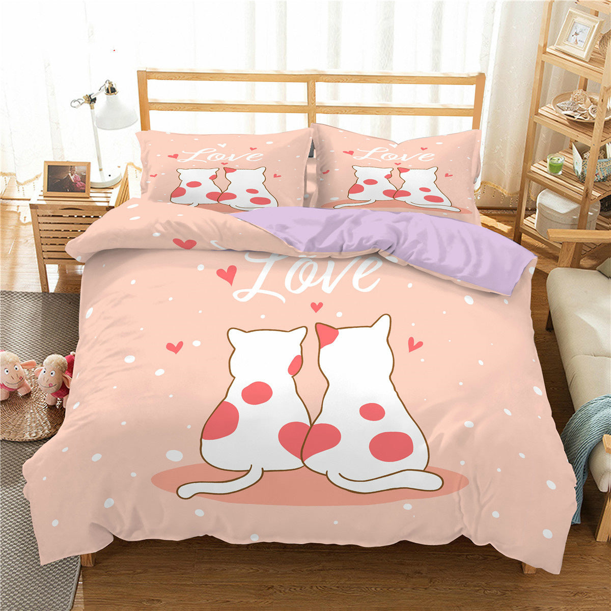 Cartoon Cat 3D High-definition Digital Printing Duvet Cover Cross-border Foreign Trade Amazon Wish Three-piece Bedding Set Pi-Mart