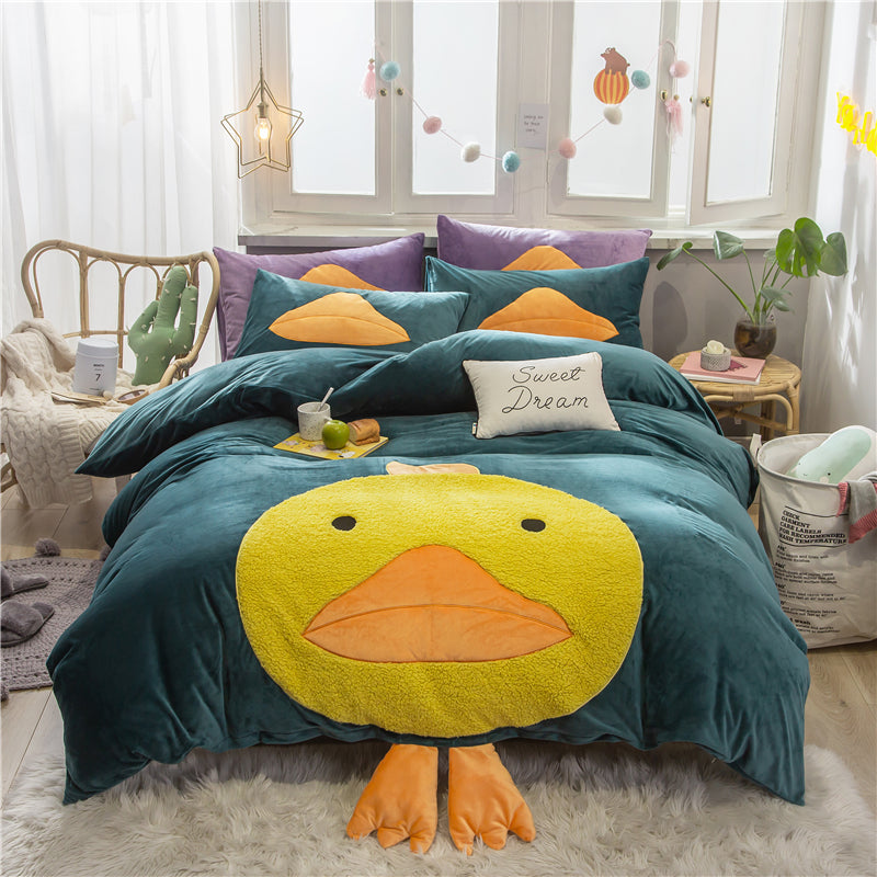 Cute Cartoon Bed Four-piece Children's Crystal Duvet Cover Pi-Mart