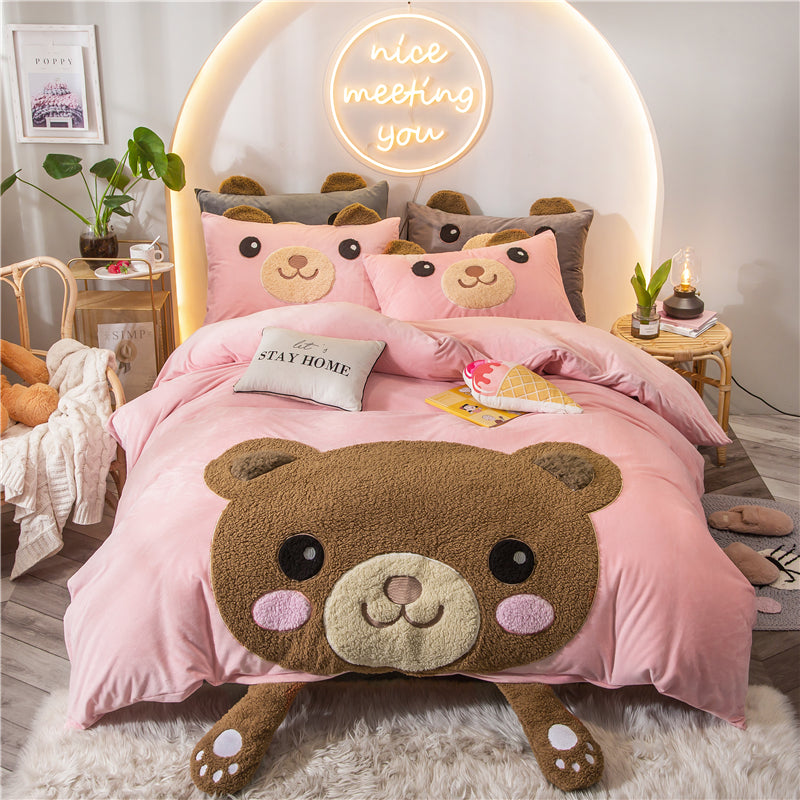 Cute Cartoon Bed Four-piece Children's Crystal Duvet Cover Pi-Mart