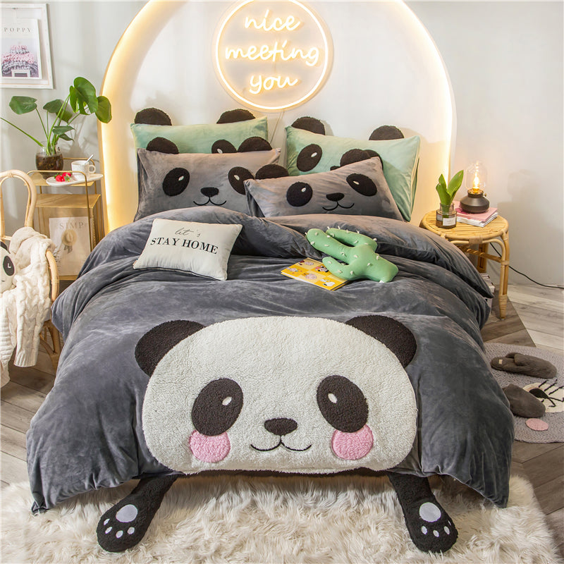 Cute Cartoon Bed Four-piece Children's Crystal Duvet Cover Pi-Mart