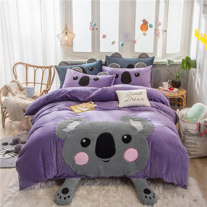 Cute Cartoon Bed Four-piece Children's Crystal Duvet Cover Pi-Mart