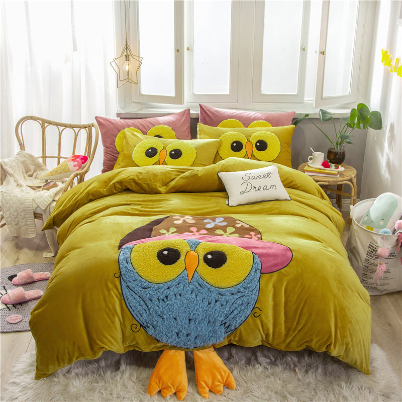 Cute Cartoon Bed Four-piece Children's Crystal Duvet Cover Pi-Mart
