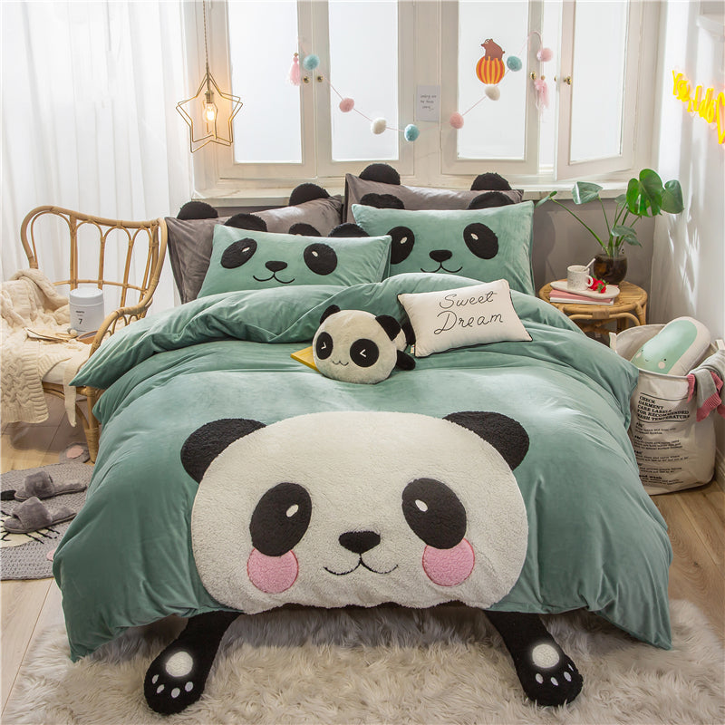 Cute Cartoon Bed Four-piece Children's Crystal Duvet Cover Pi-Mart