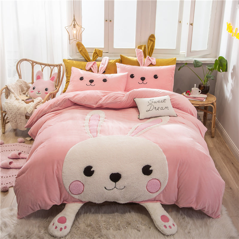 Cute Cartoon Bed Four-piece Children's Crystal Duvet Cover Pi-Mart