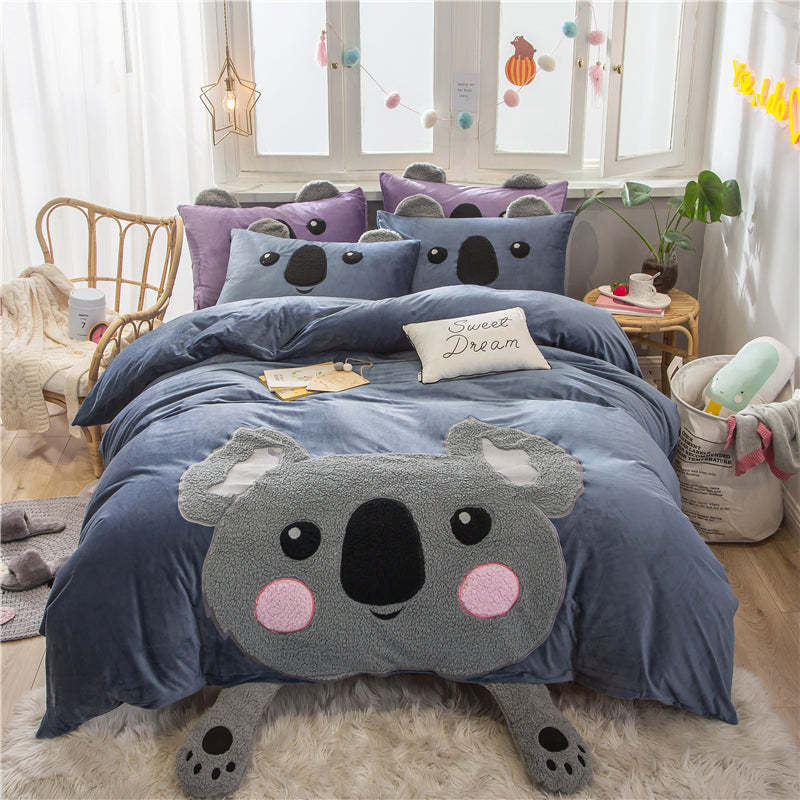 Cute Cartoon Bed Four-piece Children's Crystal Duvet Cover Pi-Mart