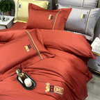 Cotton Embroidered Duvet Cover Cotton Model Room Orange Bedding Pi-Mart