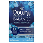 Downy Infusions Mega Dryer Sheets, BALANCE, Crisp Rain and Blue Eucalyptus, 80 Count