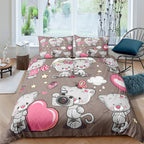 3D Digital Printing Plaid Bear Quilt Cover Three-piece Set And Four-piece Bed Sheet Set Pi-Mart