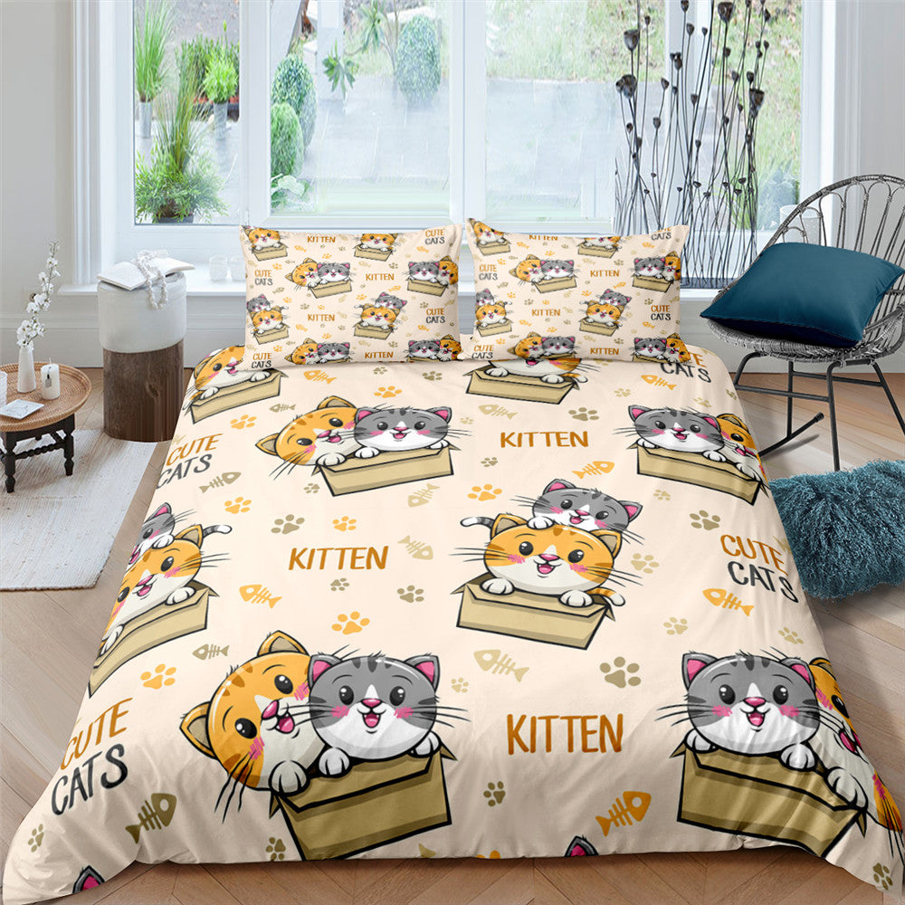 3D Digital Printing Plaid Bear Quilt Cover Three-piece Set And Four-piece Bed Sheet Set Pi-Mart