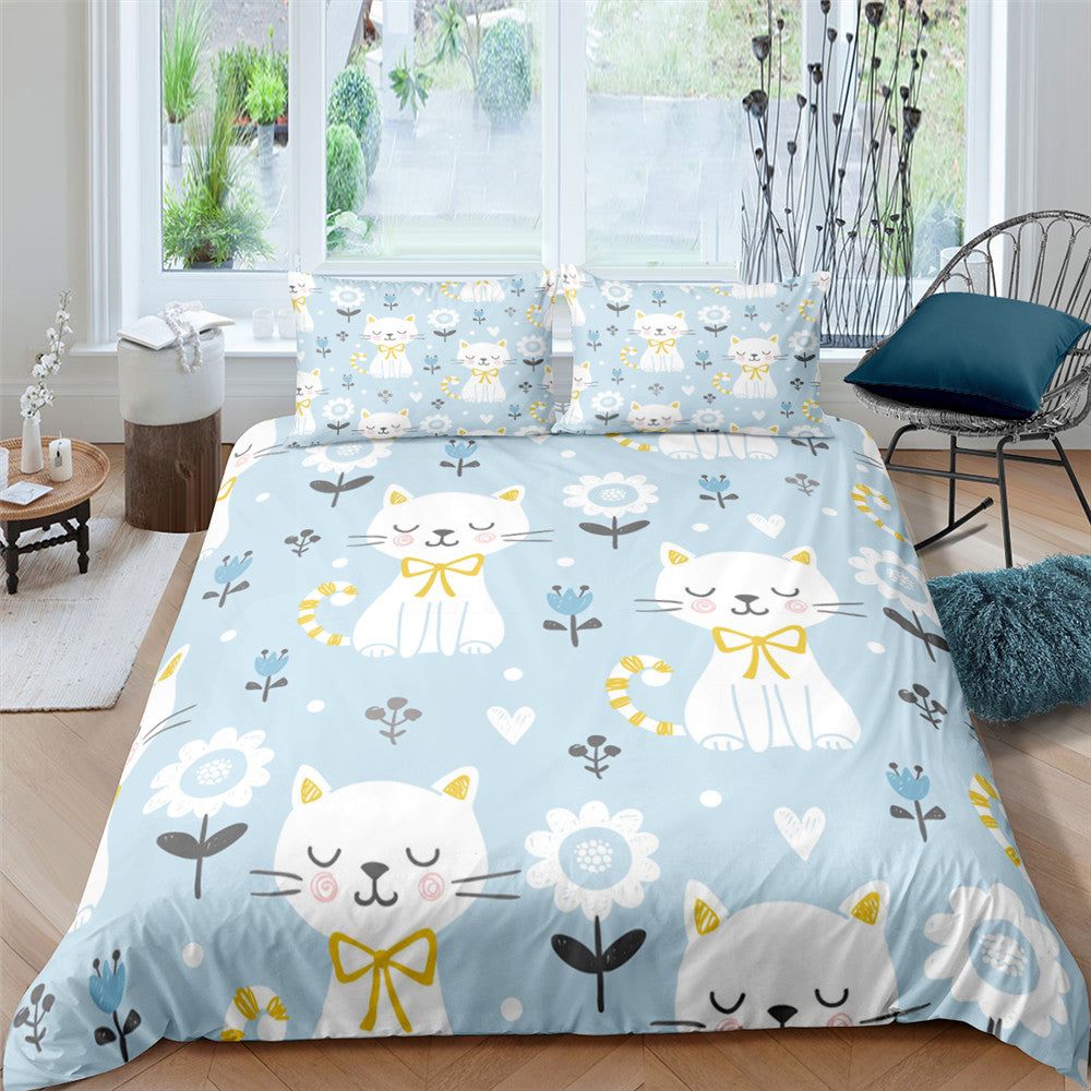 3D Digital Printing Plaid Bear Quilt Cover Three-piece Set And Four-piece Bed Sheet Set Pi-Mart