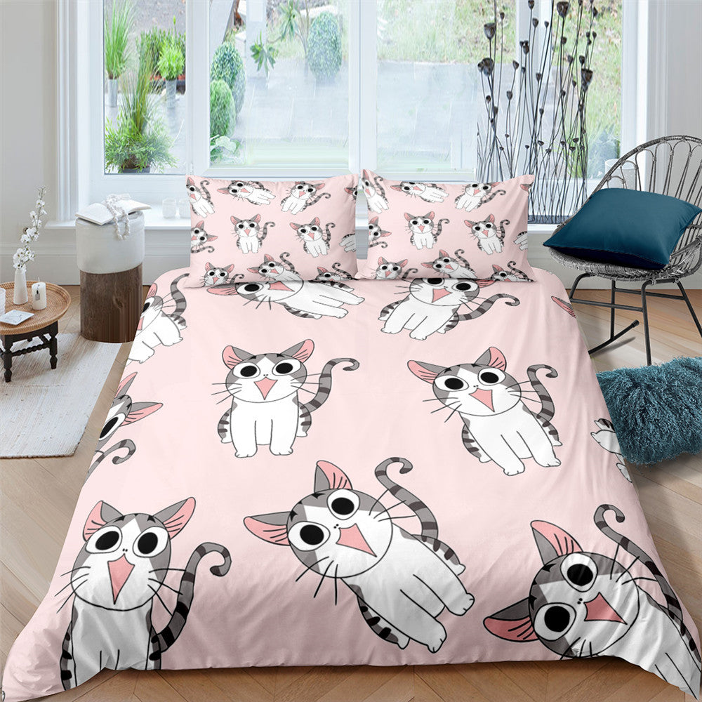 3D Digital Printing Plaid Bear Quilt Cover Three-piece Set And Four-piece Bed Sheet Set Pi-Mart