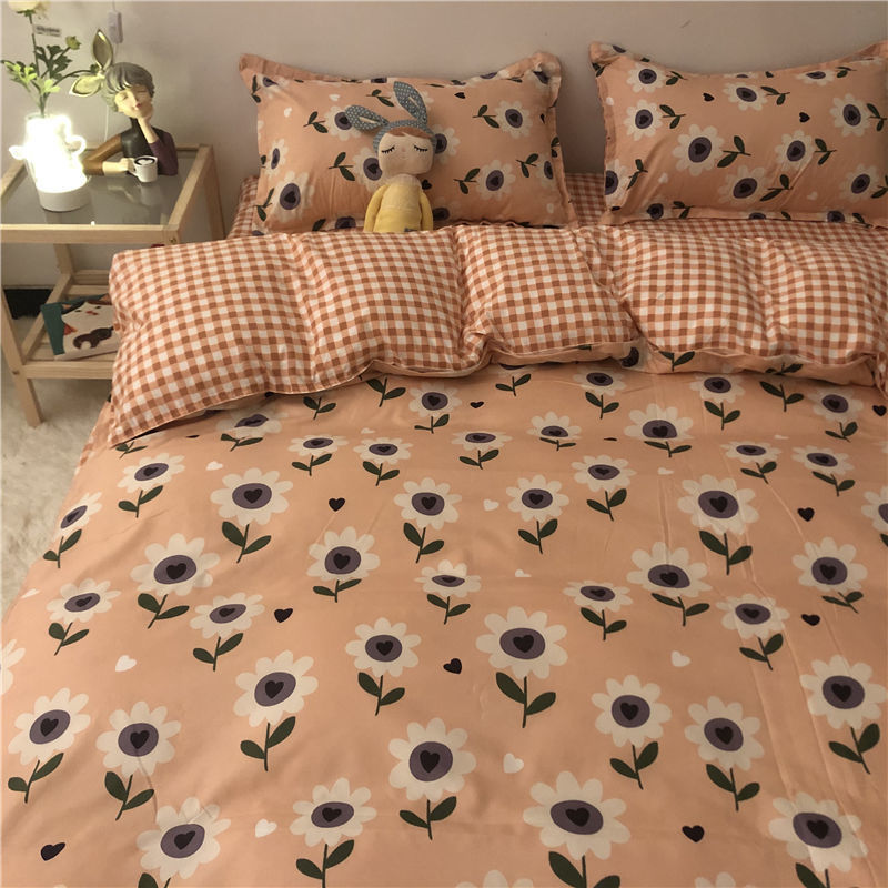 Cartoon Brushed Washed Cotton Net Red Bed Sheet Duvet Cover Pi-Mart