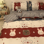 Cartoon Brushed Washed Cotton Net Red Bed Sheet Duvet Cover Pi-Mart