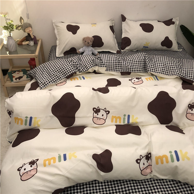 Cartoon Brushed Washed Cotton Net Red Bed Sheet Duvet Cover Pi-Mart
