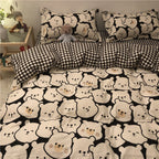 Cartoon Brushed Washed Cotton Net Red Bed Sheet Duvet Cover Pi-Mart