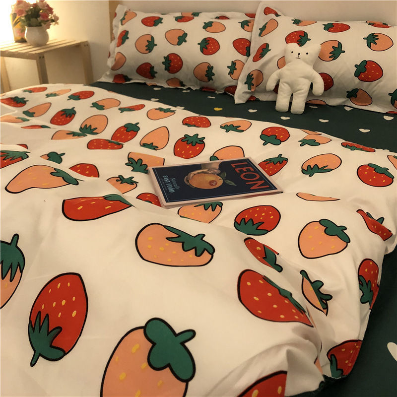 Cartoon Brushed Washed Cotton Net Red Bed Sheet Duvet Cover Pi-Mart