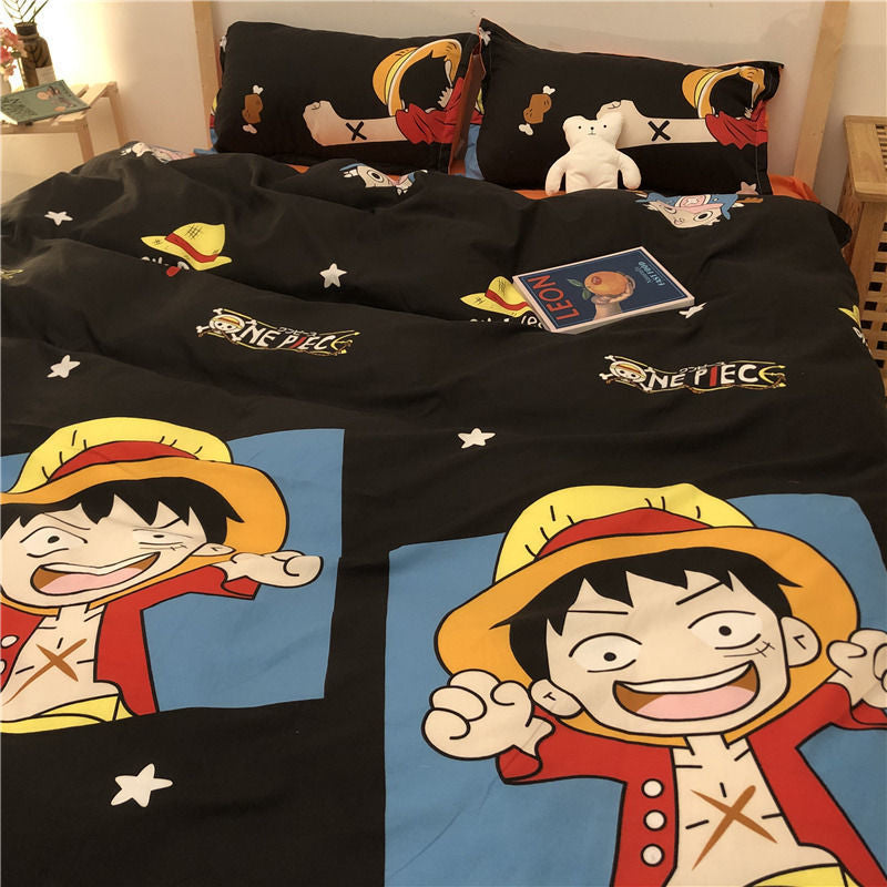 Cartoon Brushed Washed Cotton Net Red Bed Sheet Duvet Cover Pi-Mart