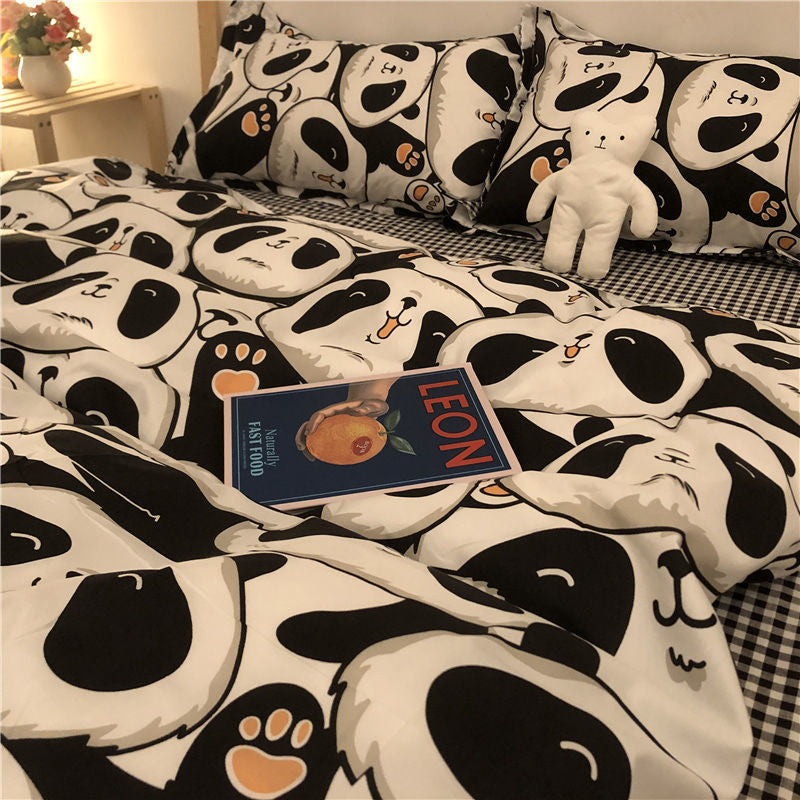 Cartoon Brushed Washed Cotton Net Red Bed Sheet Duvet Cover Pi-Mart