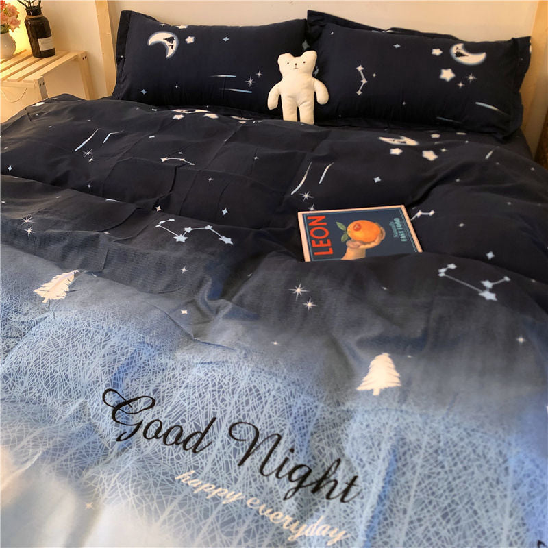 Cartoon Brushed Washed Cotton Net Red Bed Sheet Duvet Cover Pi-Mart