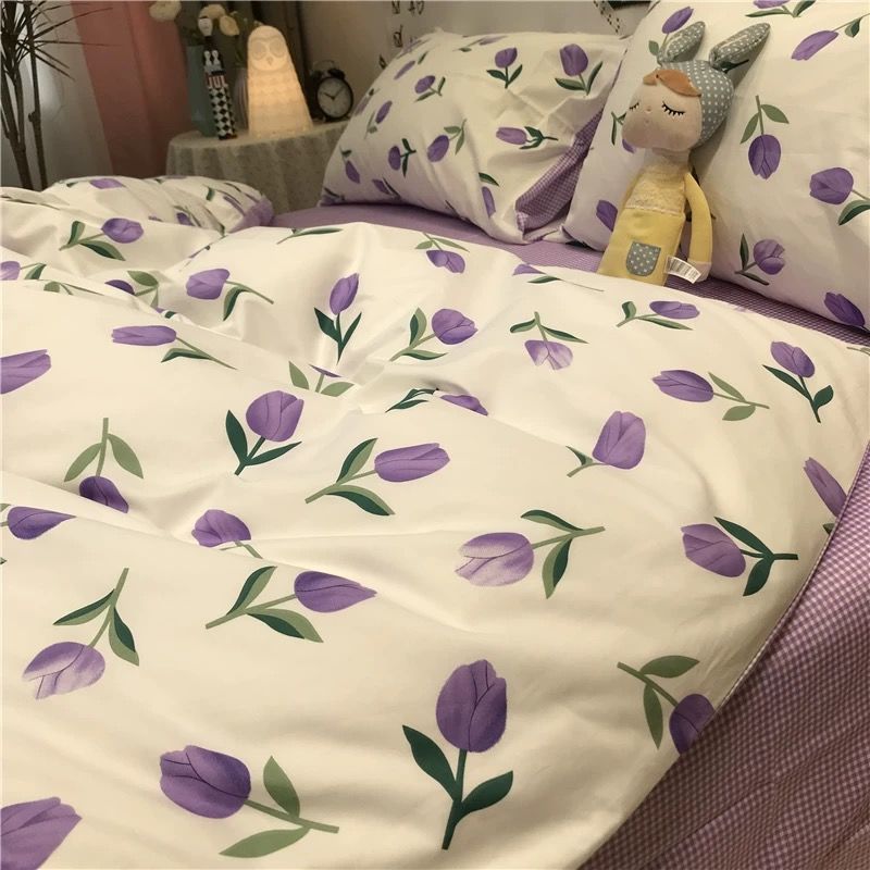 Cartoon Brushed Washed Cotton Net Red Bed Sheet Duvet Cover Pi-Mart